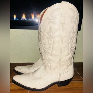 Laredo Cowboy Boots Men’s Off White Ostrich Vegan Leather Western Rodeo 10.5D